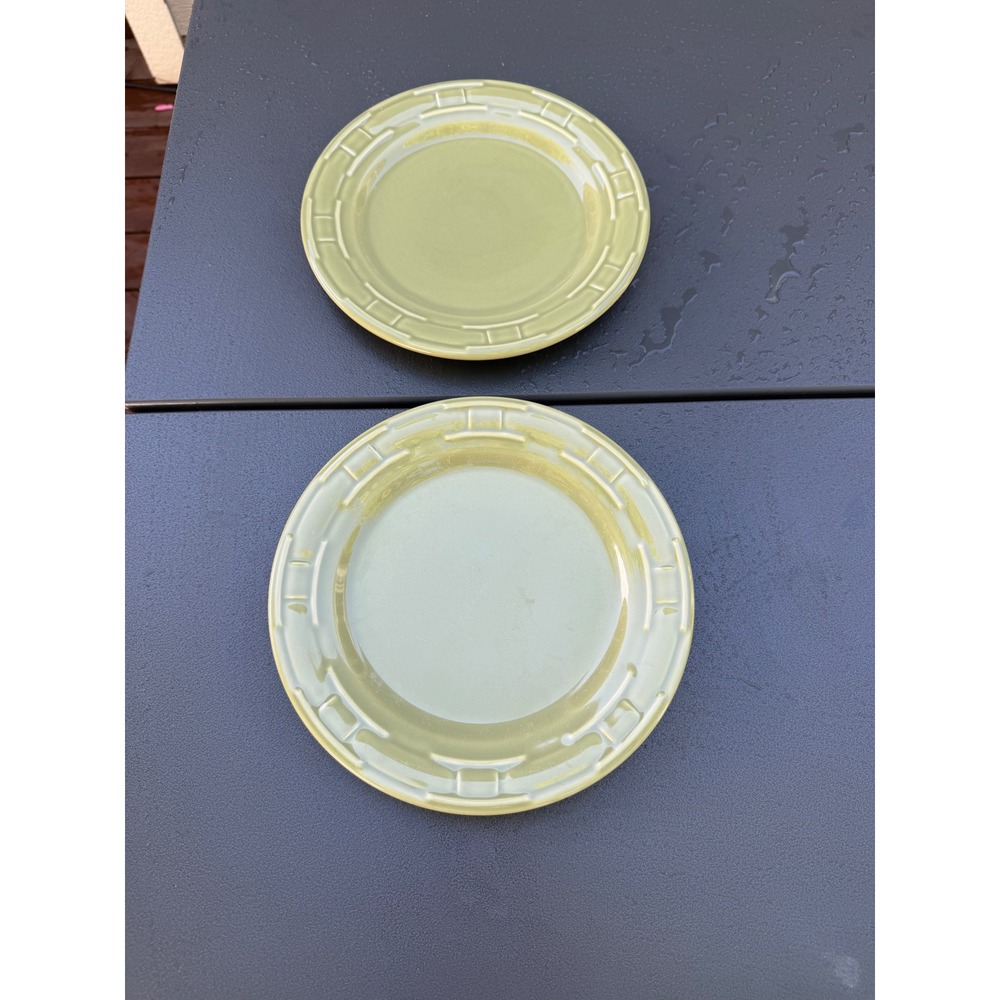 Longaberger Pottery Woven Traditions Sage Green Salad Plates Set of 2 USA Made